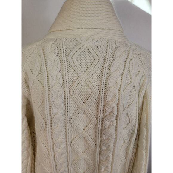 The Broadway Grandpa Cardigan Sweater Large Cable Knit Shawl Collard Fisherman - Picture 8 of 11
